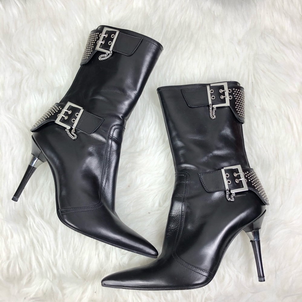 Rodolphe Menudier Leather Heeled Booties, Studded